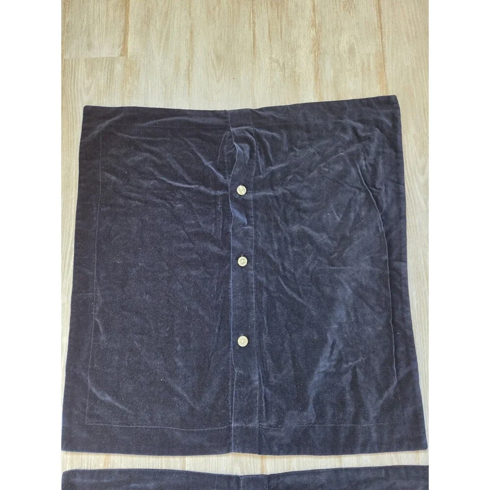 Pottery Barn Navy Blue Velvet Button Front Pillowcases 100% Cotton Set of 2 EUC